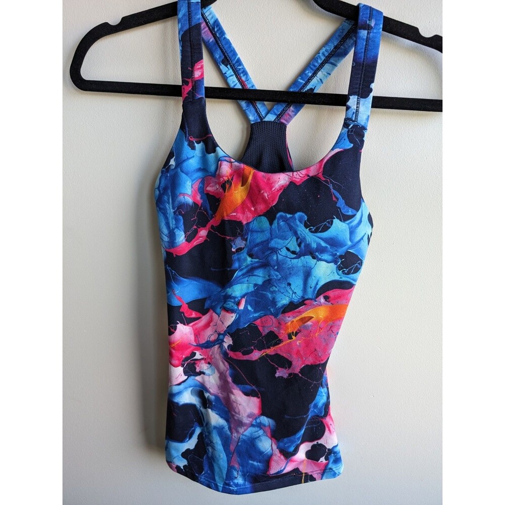 Athleta Yoga Tank XXS Blue Red Build in Bra Athleisure Activewear Sports